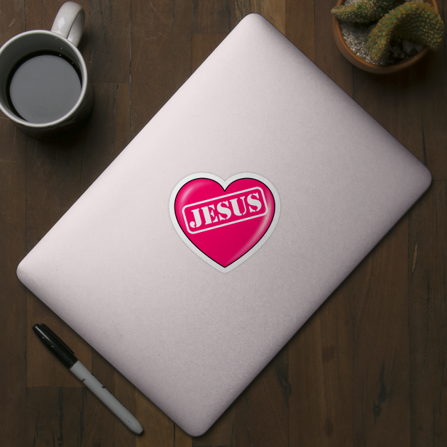 Jesus typography punched out in pink heart by Brasilia Catholic